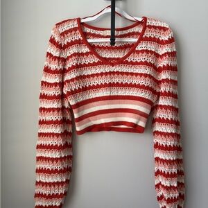 Altar’d State 100% COTTON Striped Red and White Knit Top